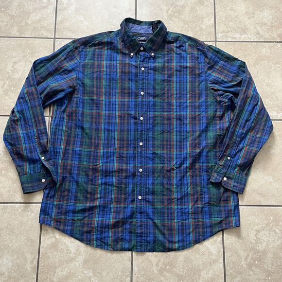 CHAPS Mens Easy Care Button Down Long Sleeve Shirt Sz 2XLT Blue Red Green Plaid - Picture 1 of 7